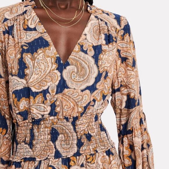 Intermix Silk Dorinda Smocked Mini Floral Dress- Size 0 - Picture 3 of 8